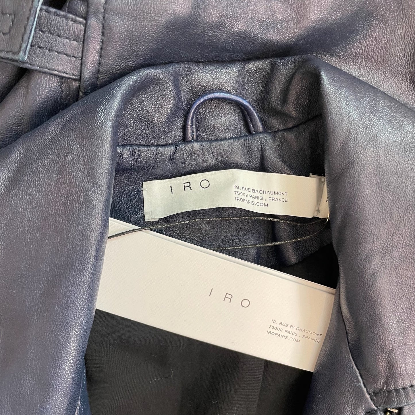 Navy Leather Jacket - XS