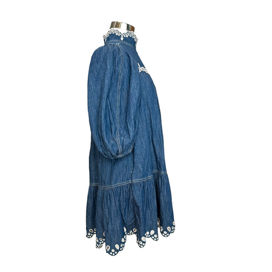 Denim Blue Eyelet Mini Dress - XS