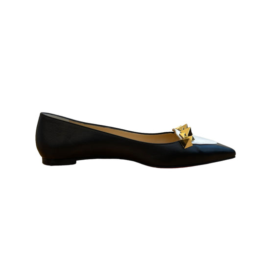 Black and White Pointed Toe Flat - 7