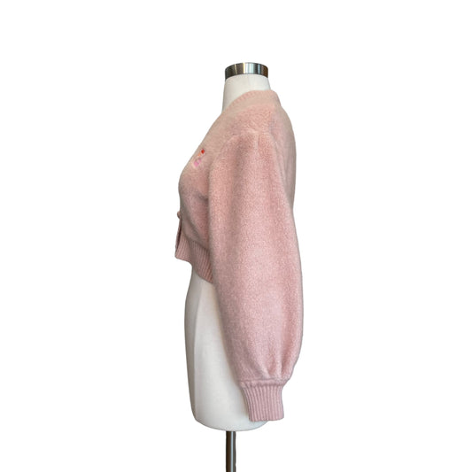 Pink Cropped Fuzzy Cardigan - S