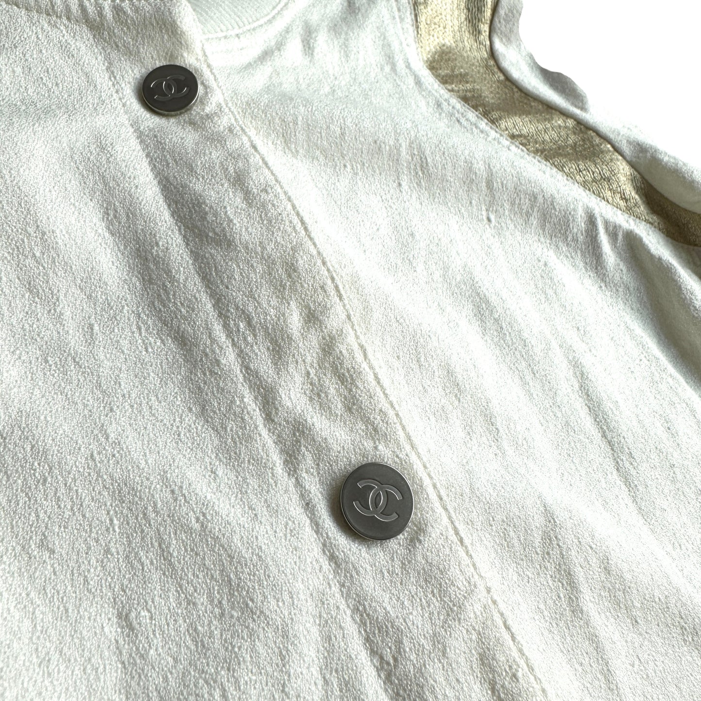 Vintage White Bomber with Gold Leather Details - S