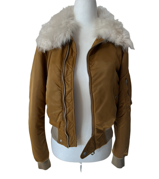 Fur Collar Bomber Jacket - XS