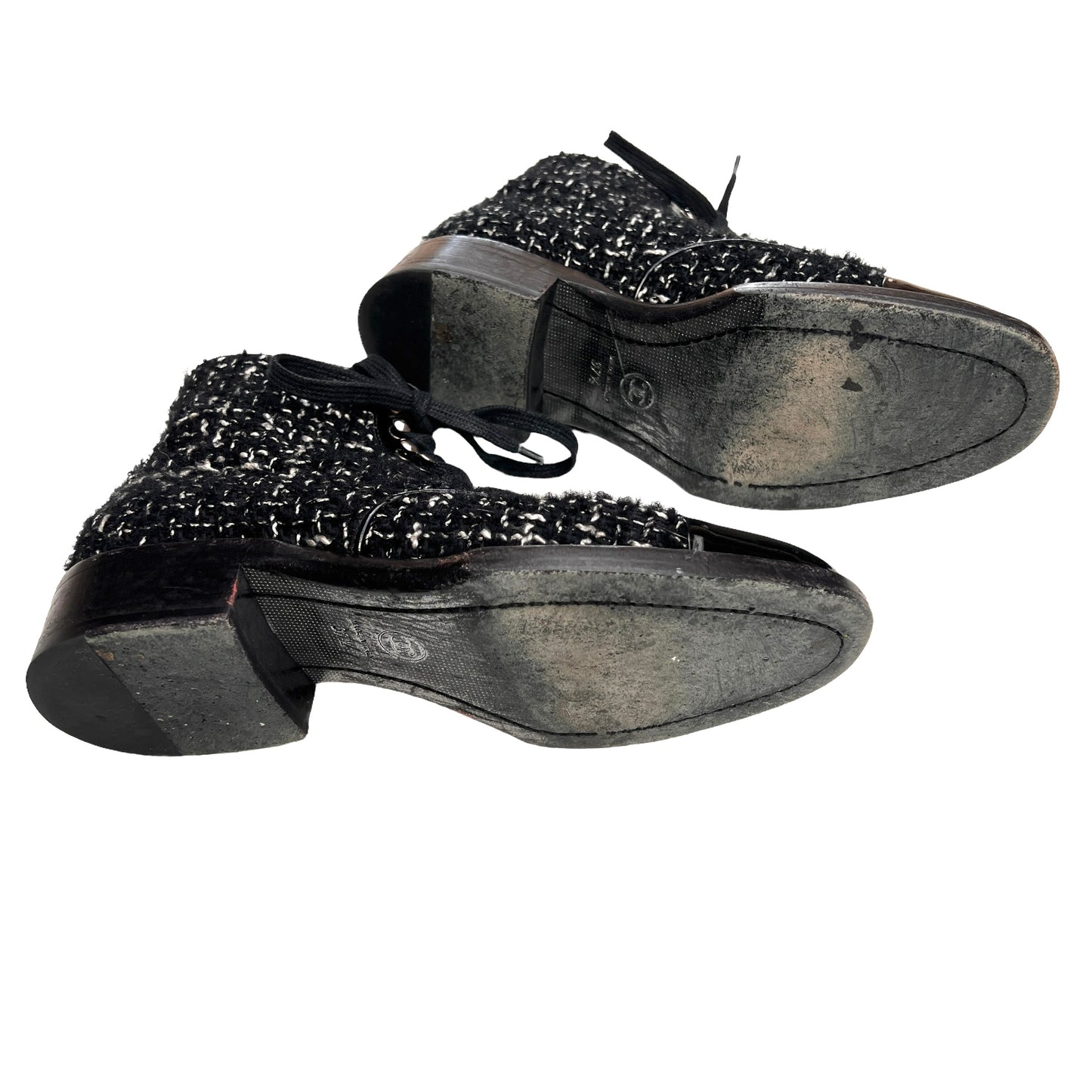 Black Tweed & Patent Leather Boots - 7.5