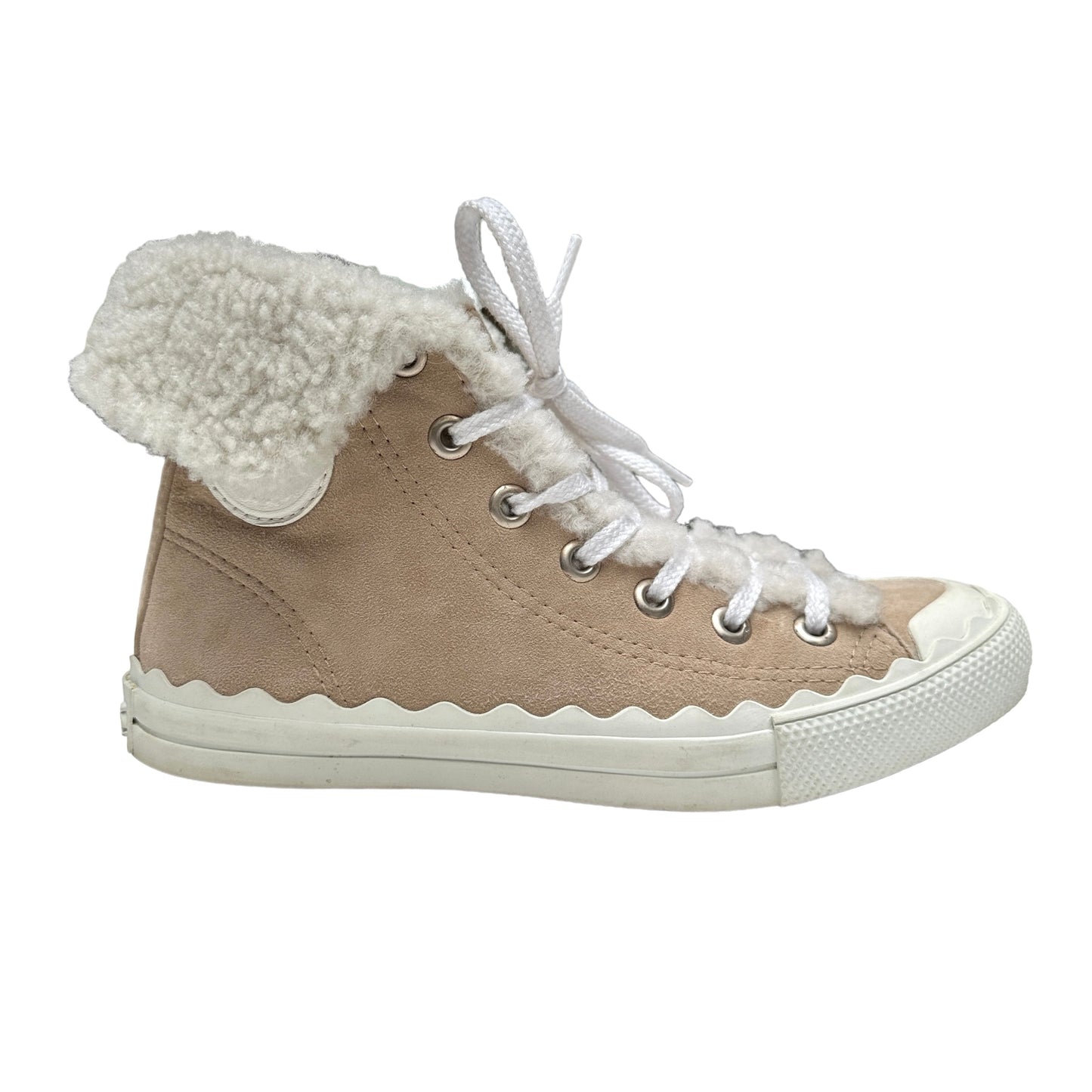 Shearling & Cream Suede Sneakers - 7