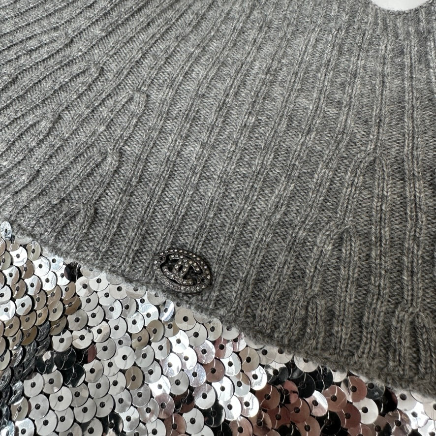 Silver Sequins & Cashmere Top - XS