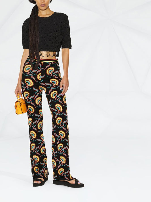 Black Floral Jacquard Pants - S