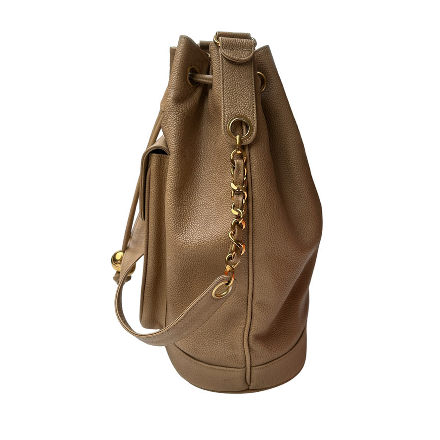 Beige Caviar Leather Vintage Crossbody Bag