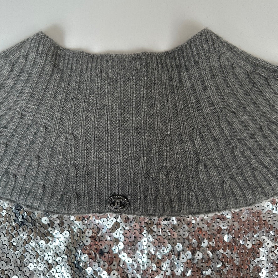 Silver Sequins & Cashmere Top - XS