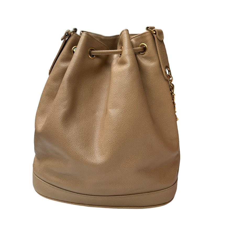 Beige Caviar Leather Vintage Crossbody Bag