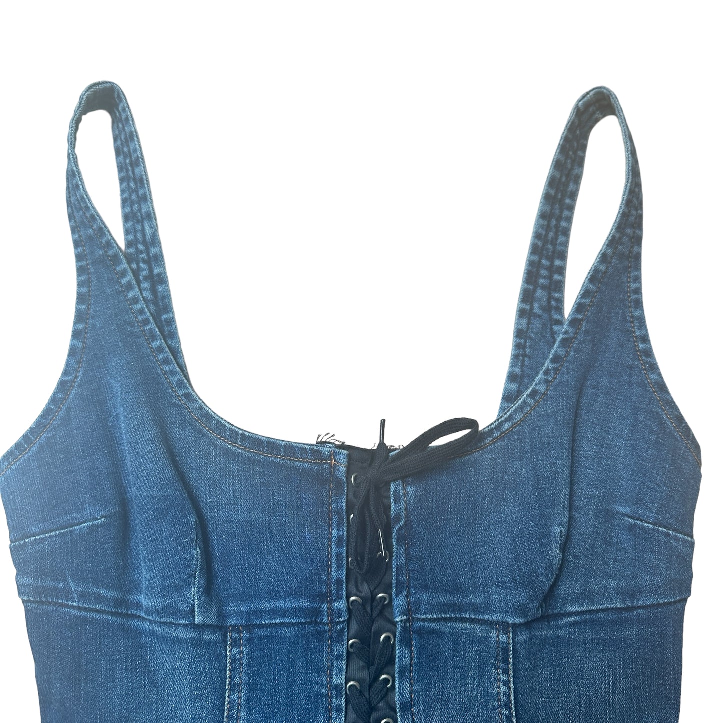 Vintage Denim & Black Leather Dress - M