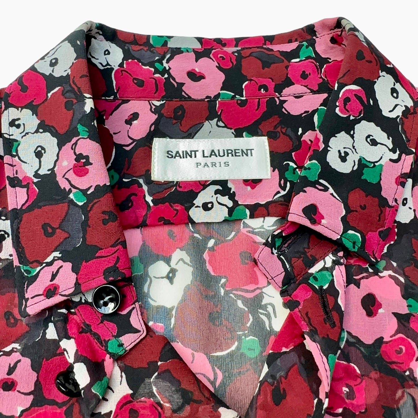 Silk Floral Print Button-Up Shirt - S