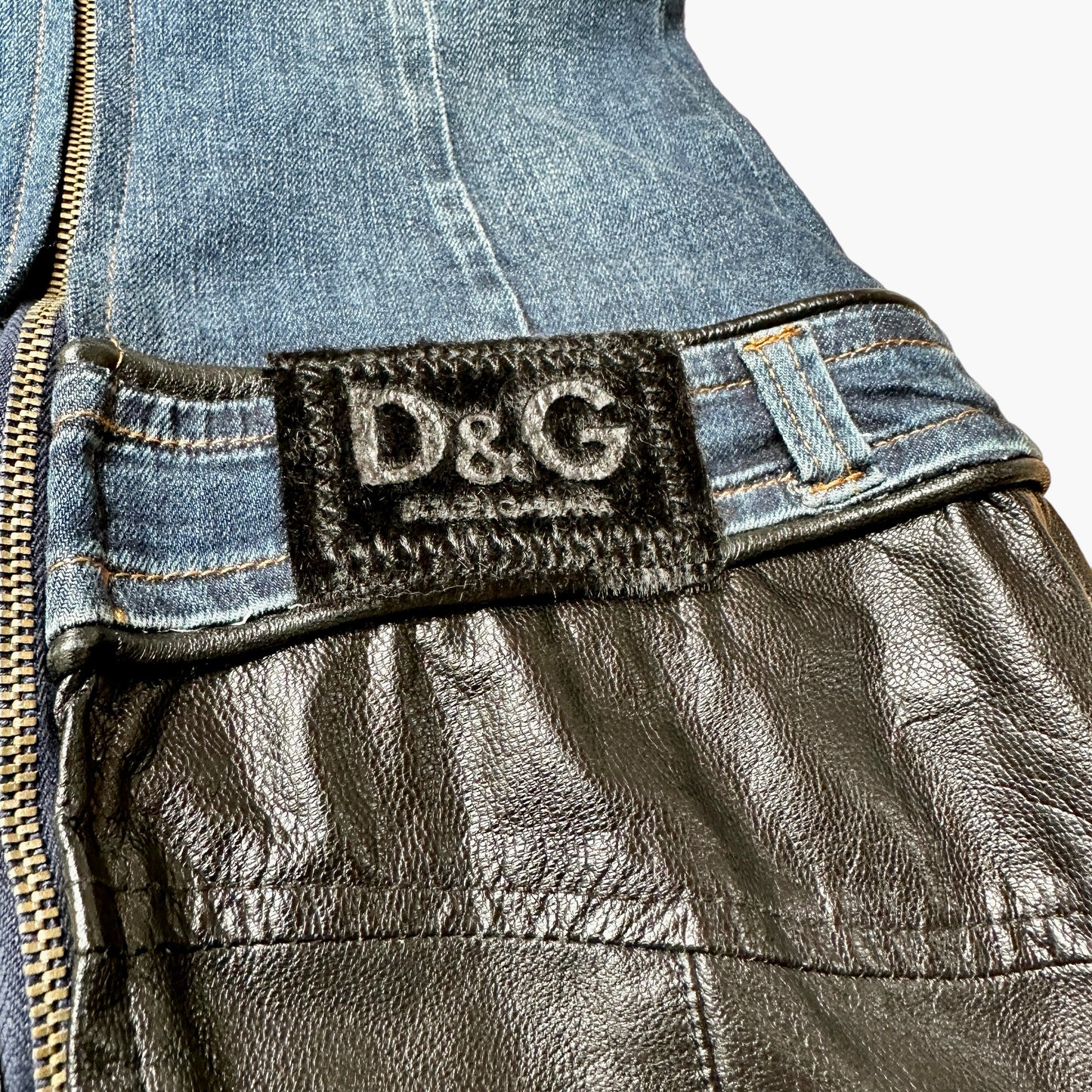 Vintage Denim & Black Leather Dress - M