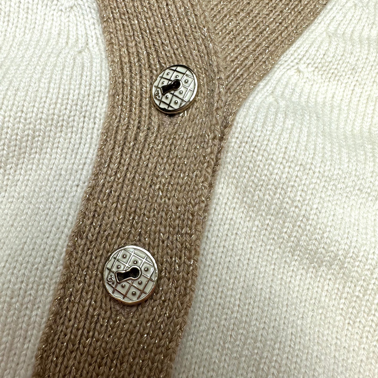Cream & Gold Cashmere Cardigan - L