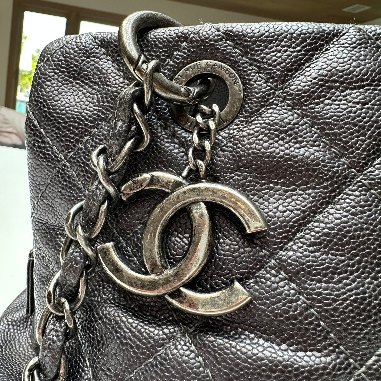 Metallic Grey Leather Bag
