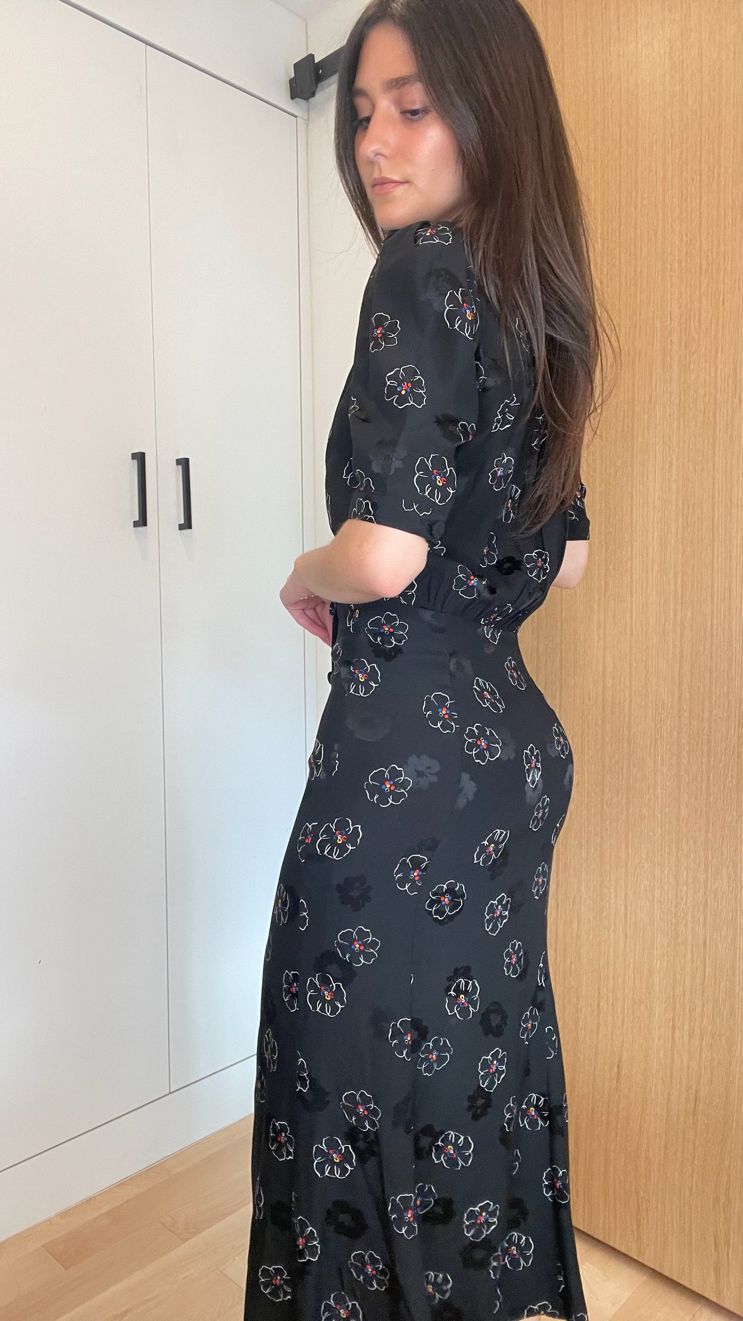 Black Silk Floral Dress - 0