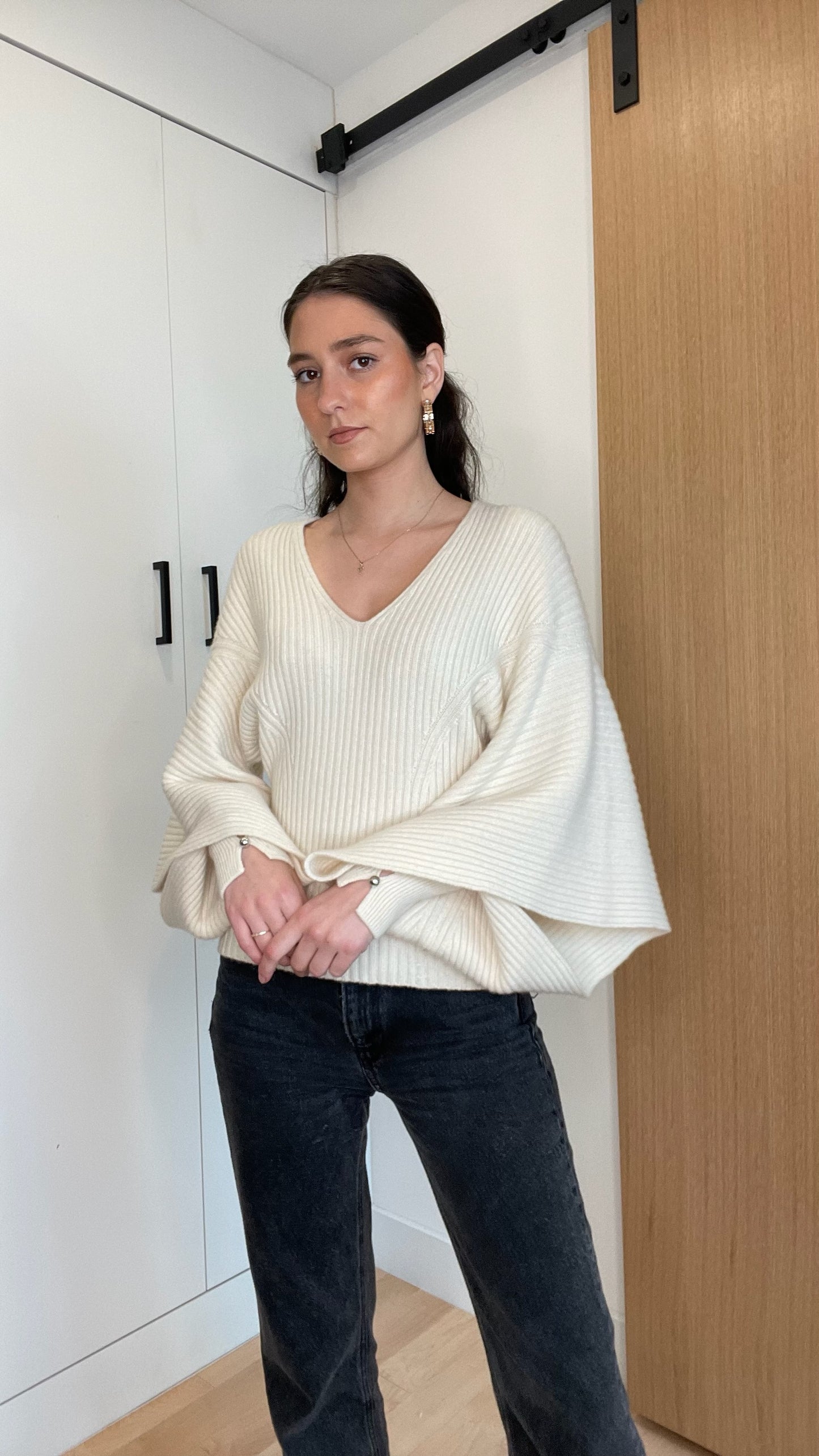 White Ribbed Sweater - S