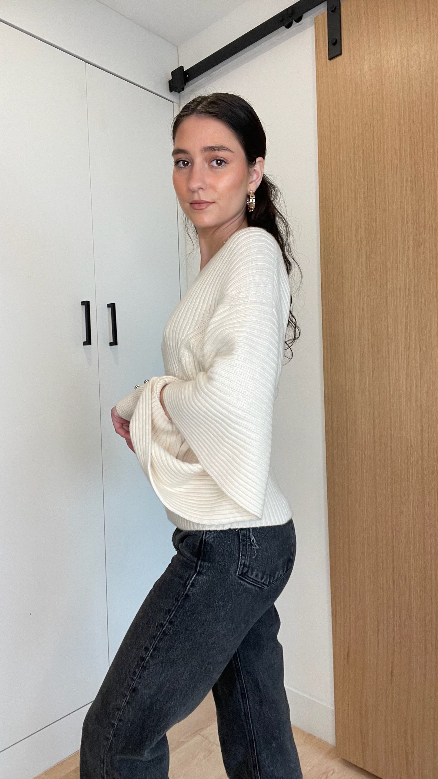 White Ribbed Sweater - S