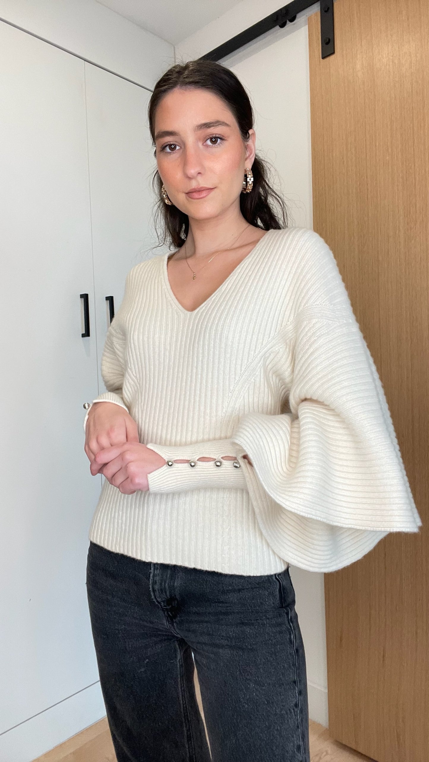 White Ribbed Sweater - S