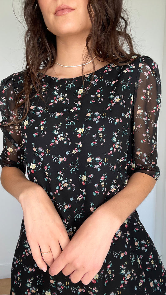 Floral Black Dress - S