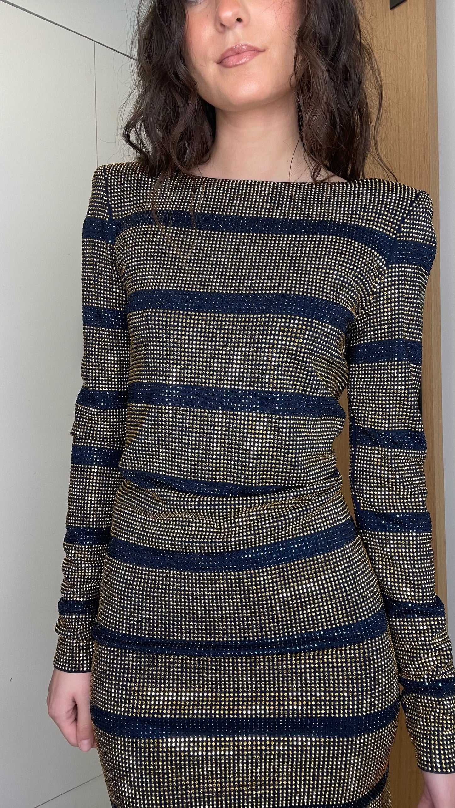 Gold & Navy Metallic Dress - S