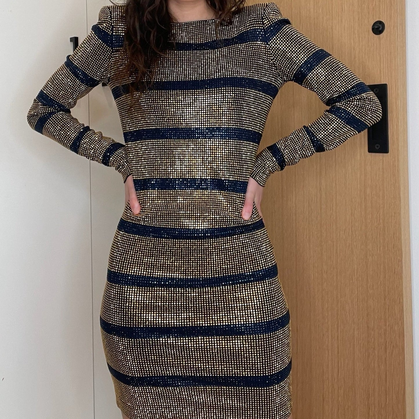 Gold & Navy Metallic Dress - S