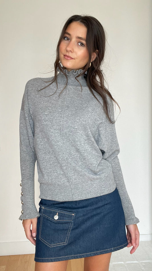 Grey Ruffled Top - XS