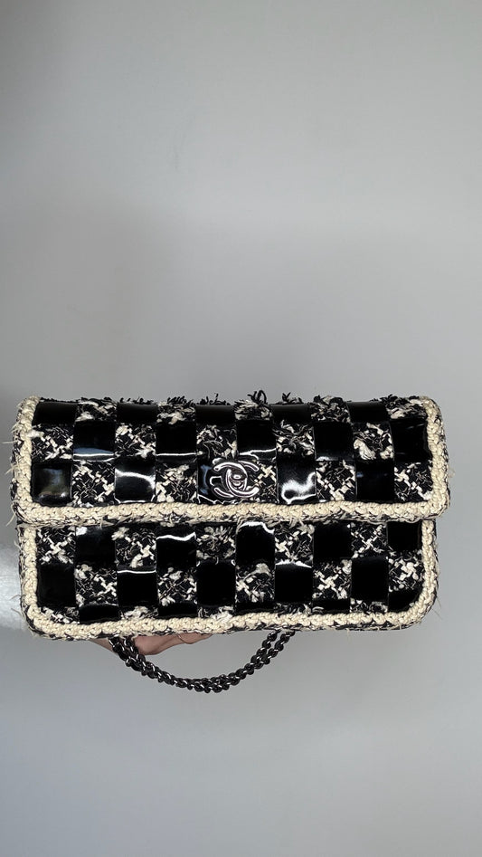 Black Patent & Tweed Bag