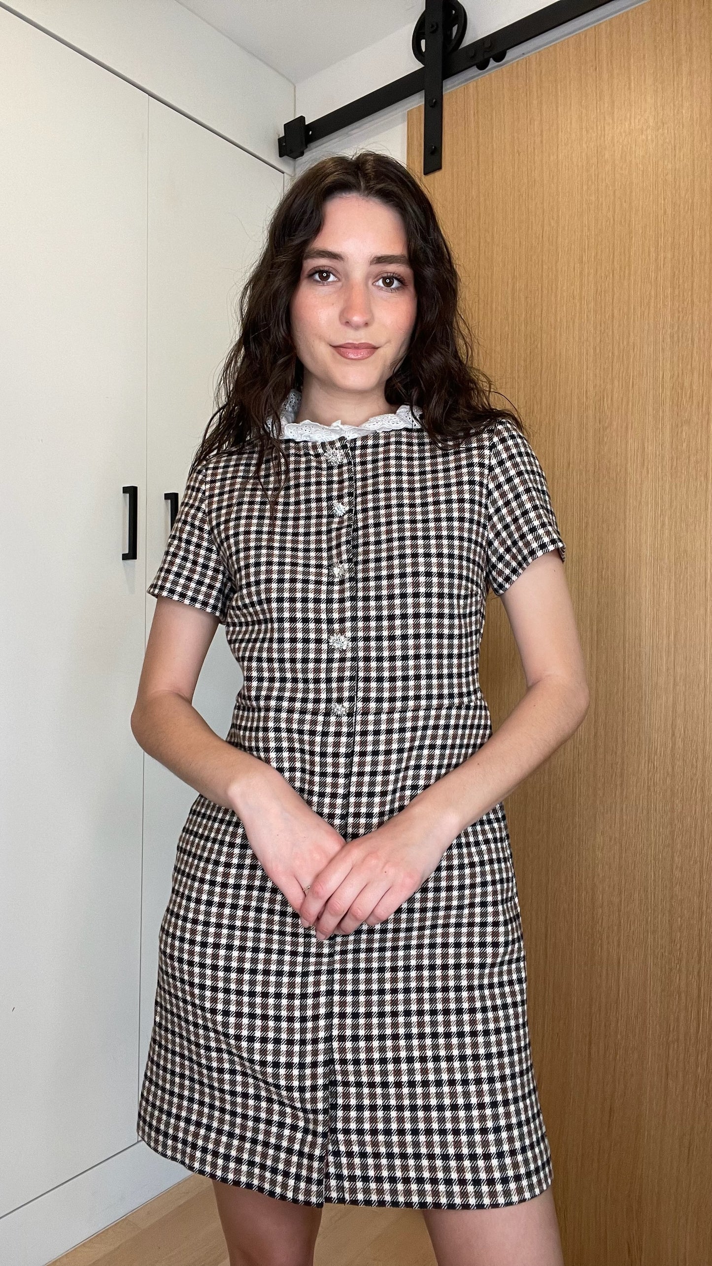 Checker Print Dress w/ Lace Collar - XS
