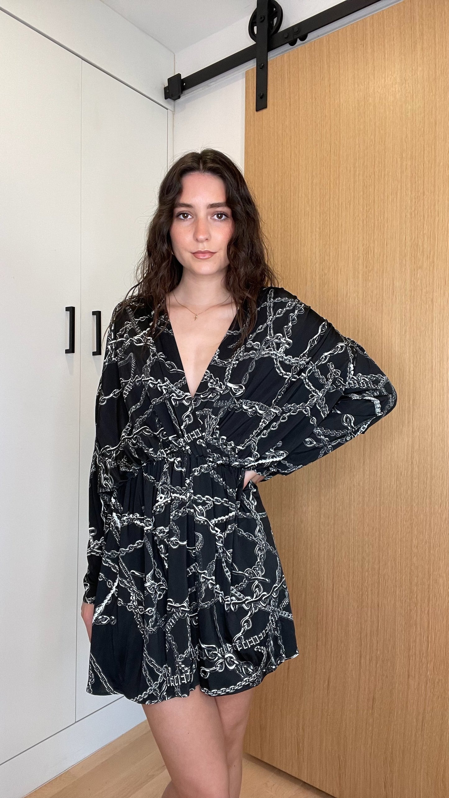 Black Chain Print Dress - M