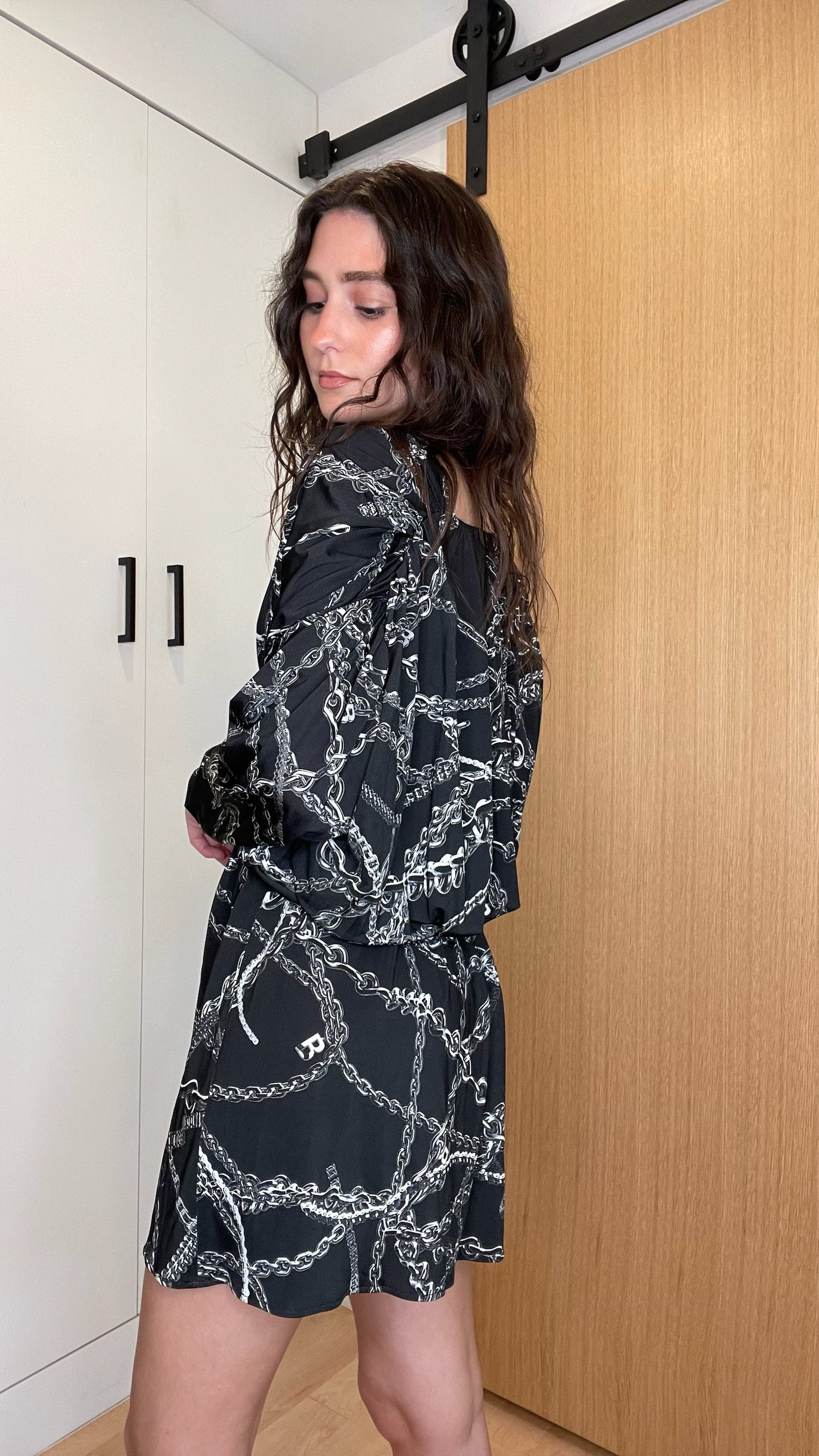 Black Chain Print Dress - M