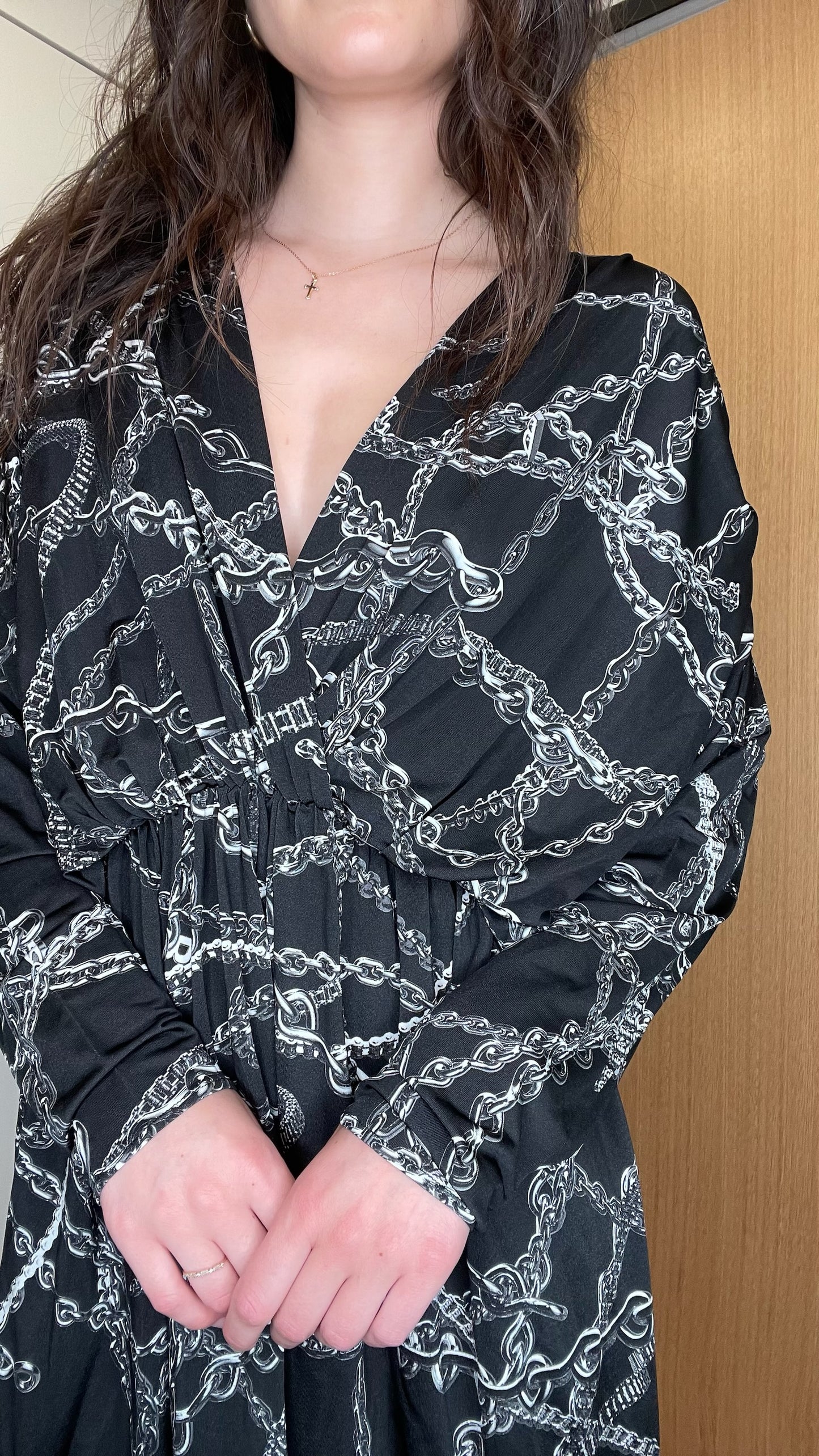Black Chain Print Dress - M
