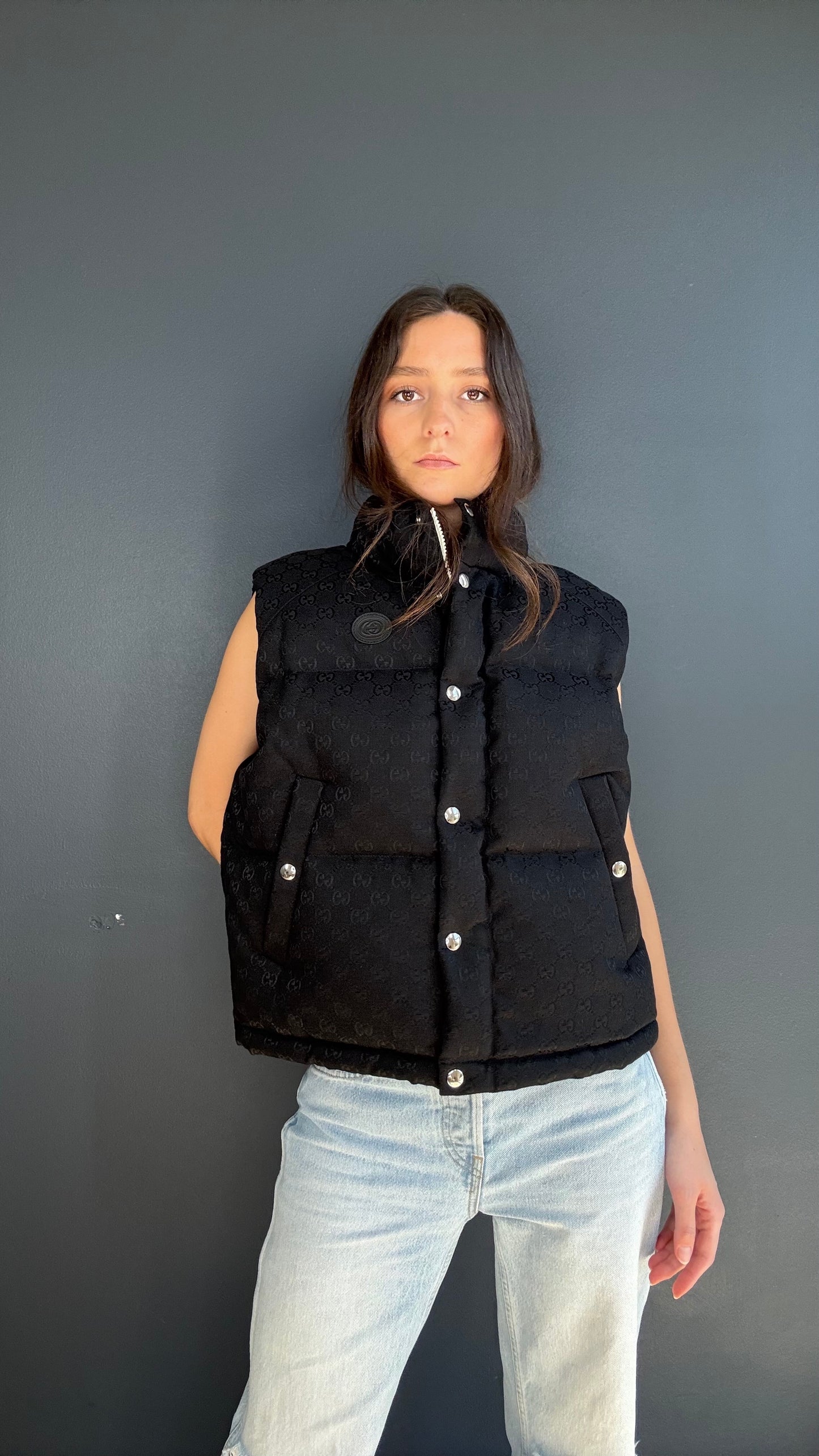 Gucci Black Monogram Puffer Vest - XS
