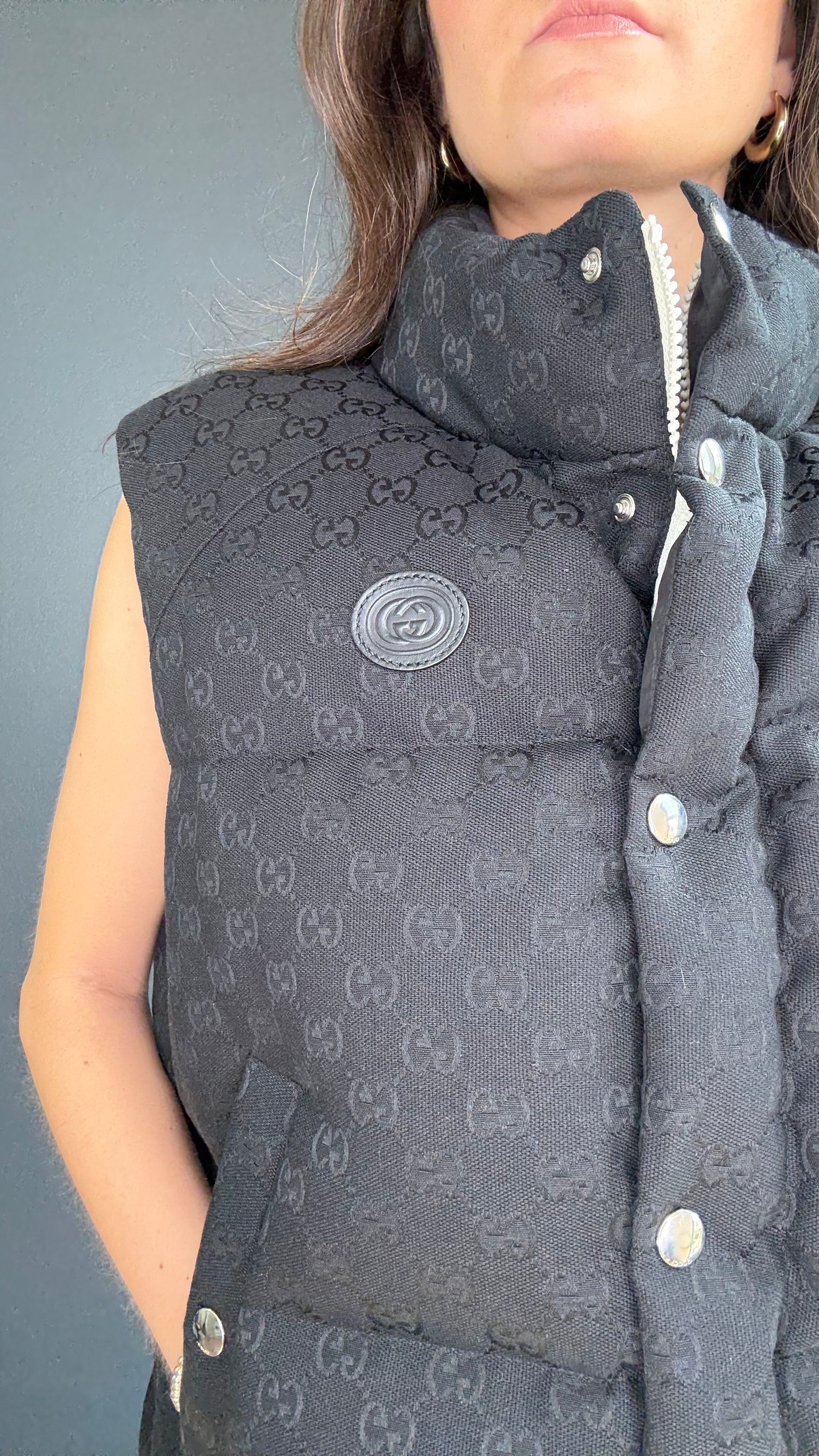 Gucci Black Monogram Puffer Vest - XS