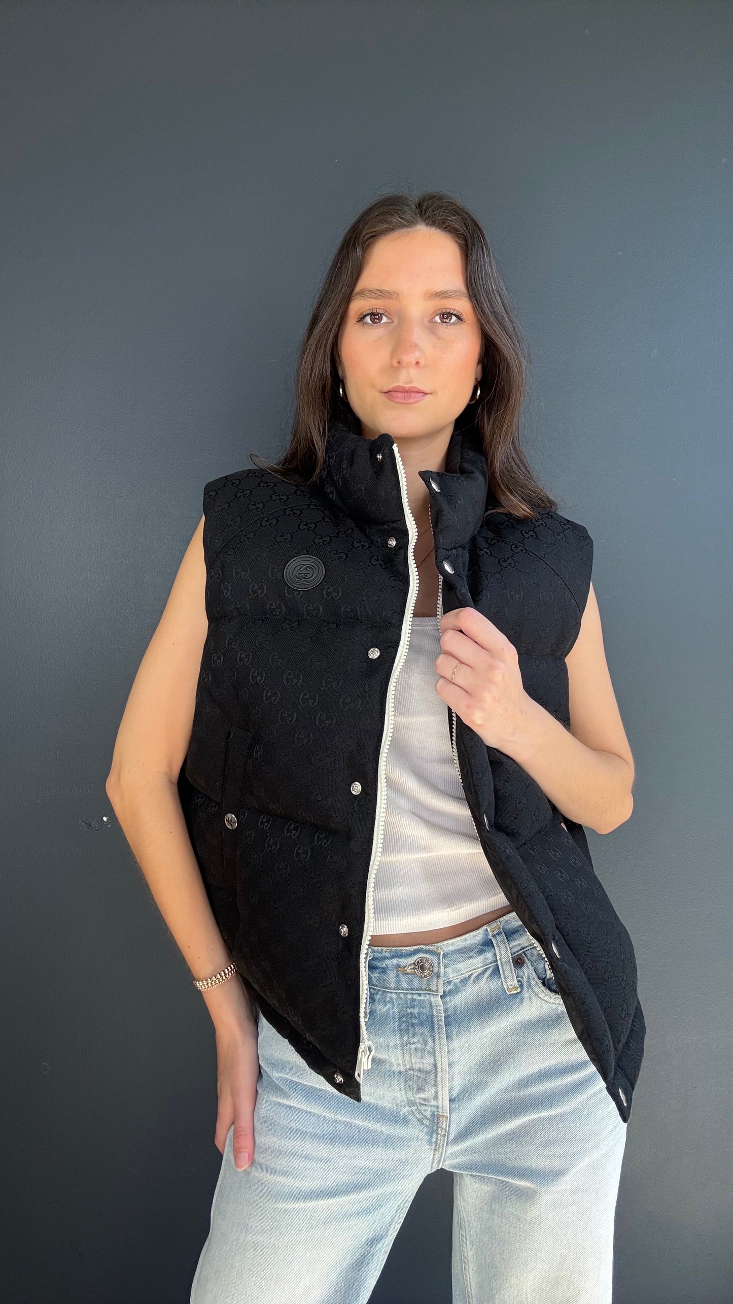 Gucci Black Monogram Puffer Vest - XS