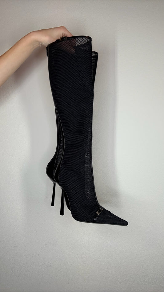 Saint Laurent Black Fishnet Boots - 38