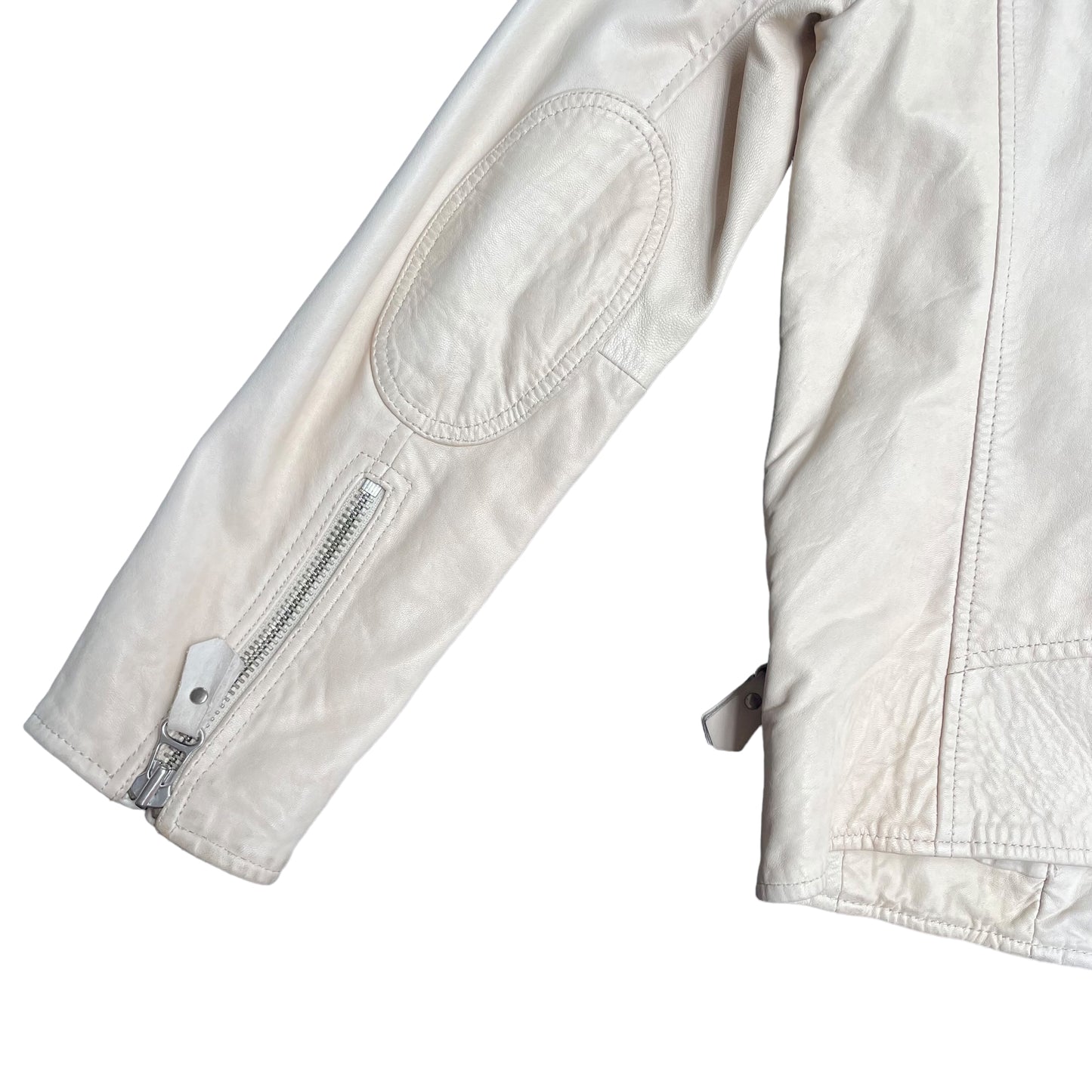 Cream Leather Jacket - M