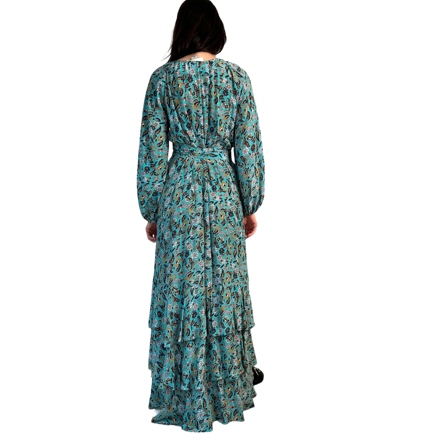Blue Floral Print Silk Dress - XS/S