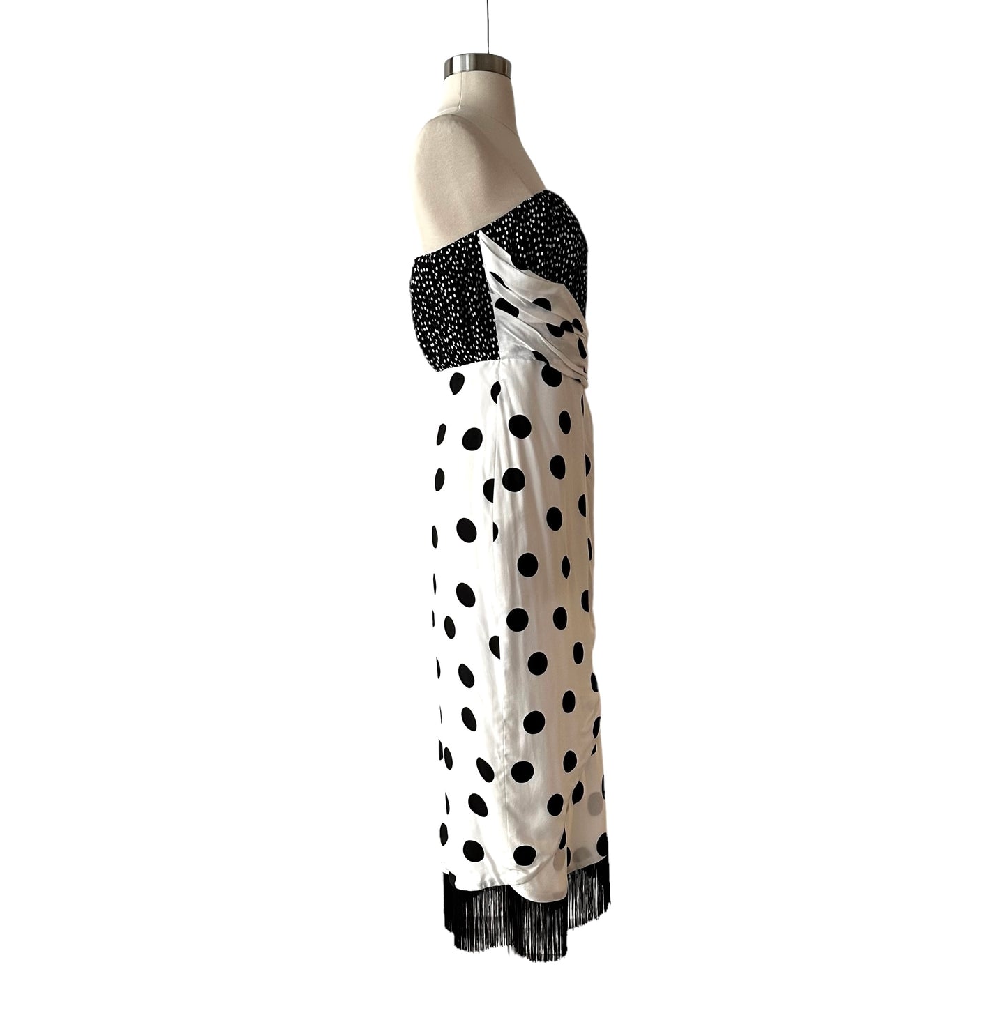 Strapless Black and White Polka Dot Dress - M