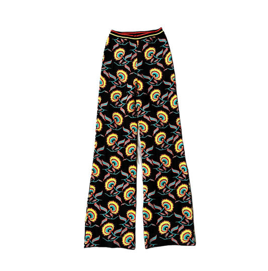 Black Floral Jacquard Pants - S