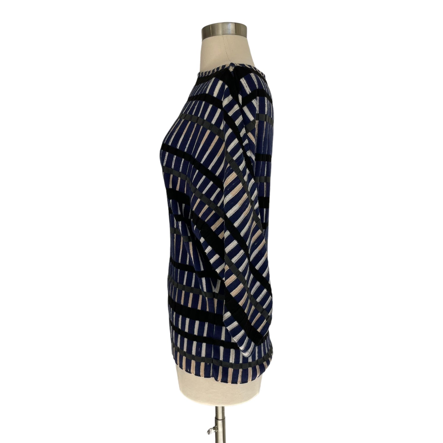 Blue Patterned High Neck Sweater - M