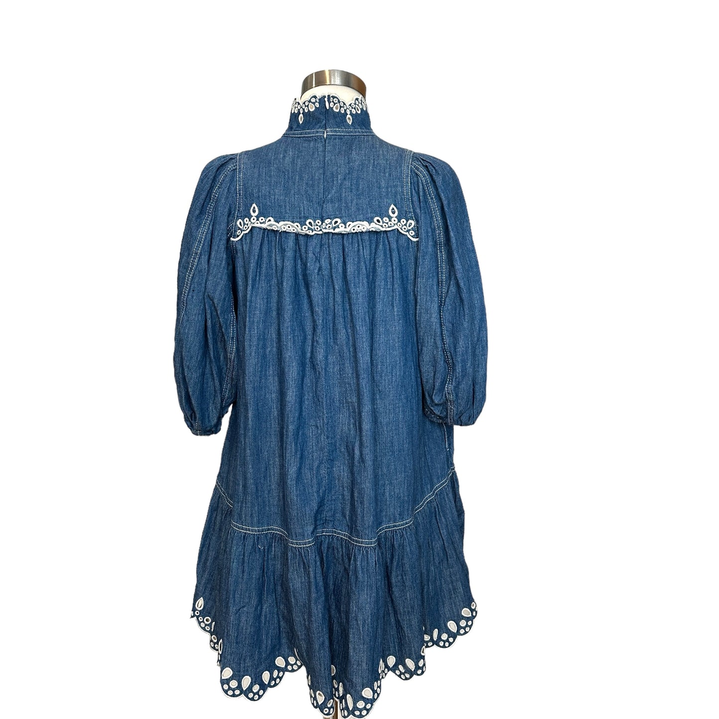 Denim Blue Eyelet Mini Dress - XS