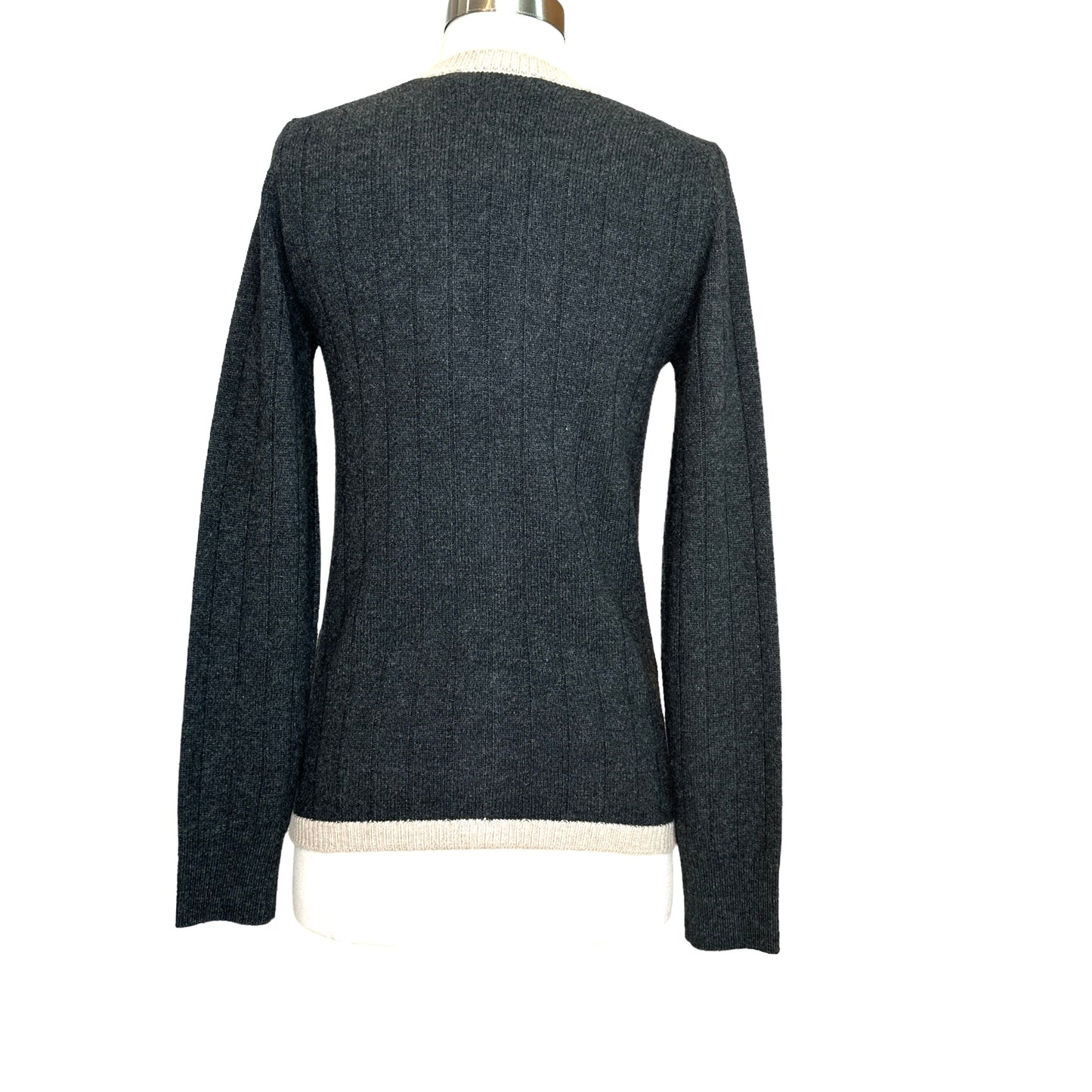Grey & Cream Cashmere Cardigan - S