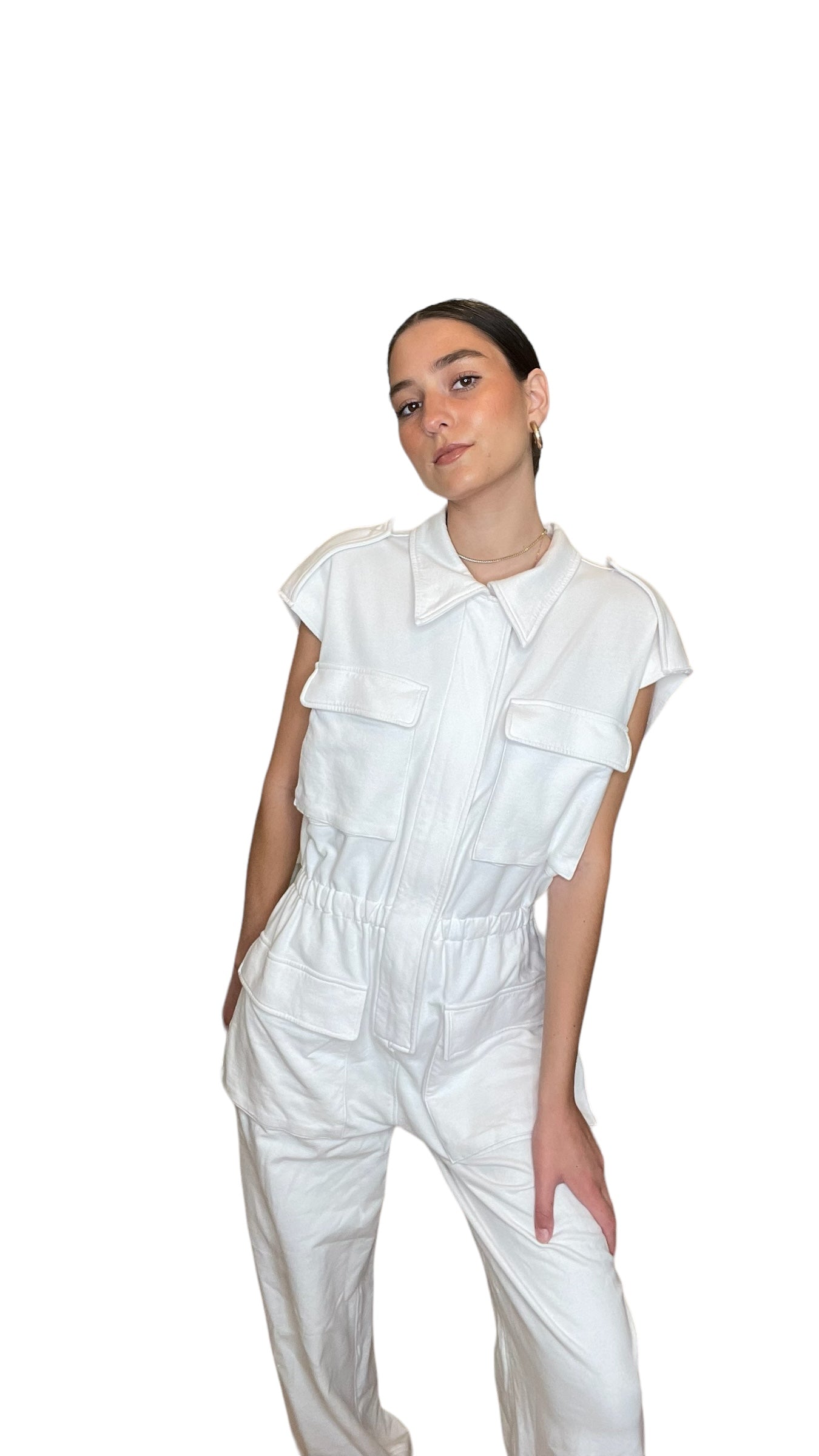 White Cargo Jumpsuit - M