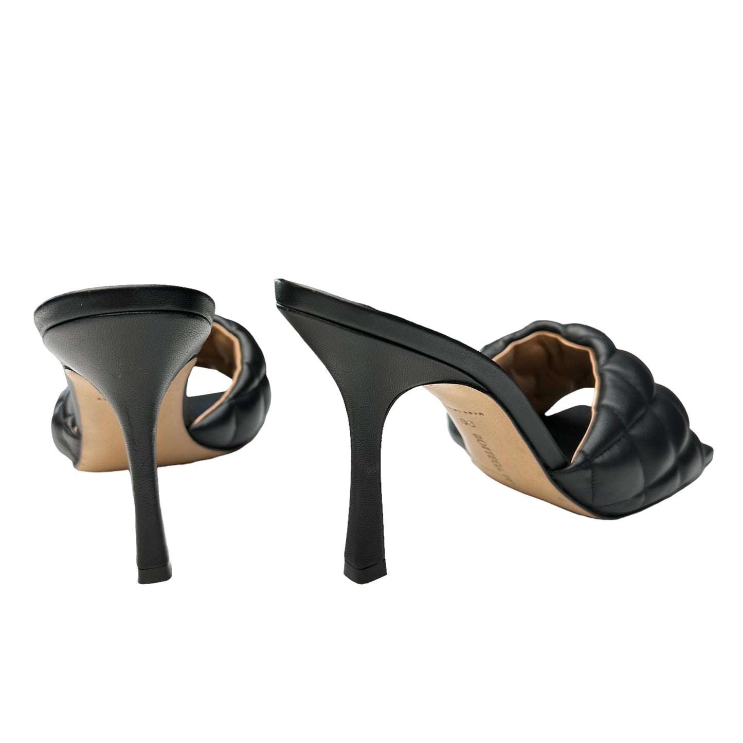 Black Leather Heeled Slides - 9