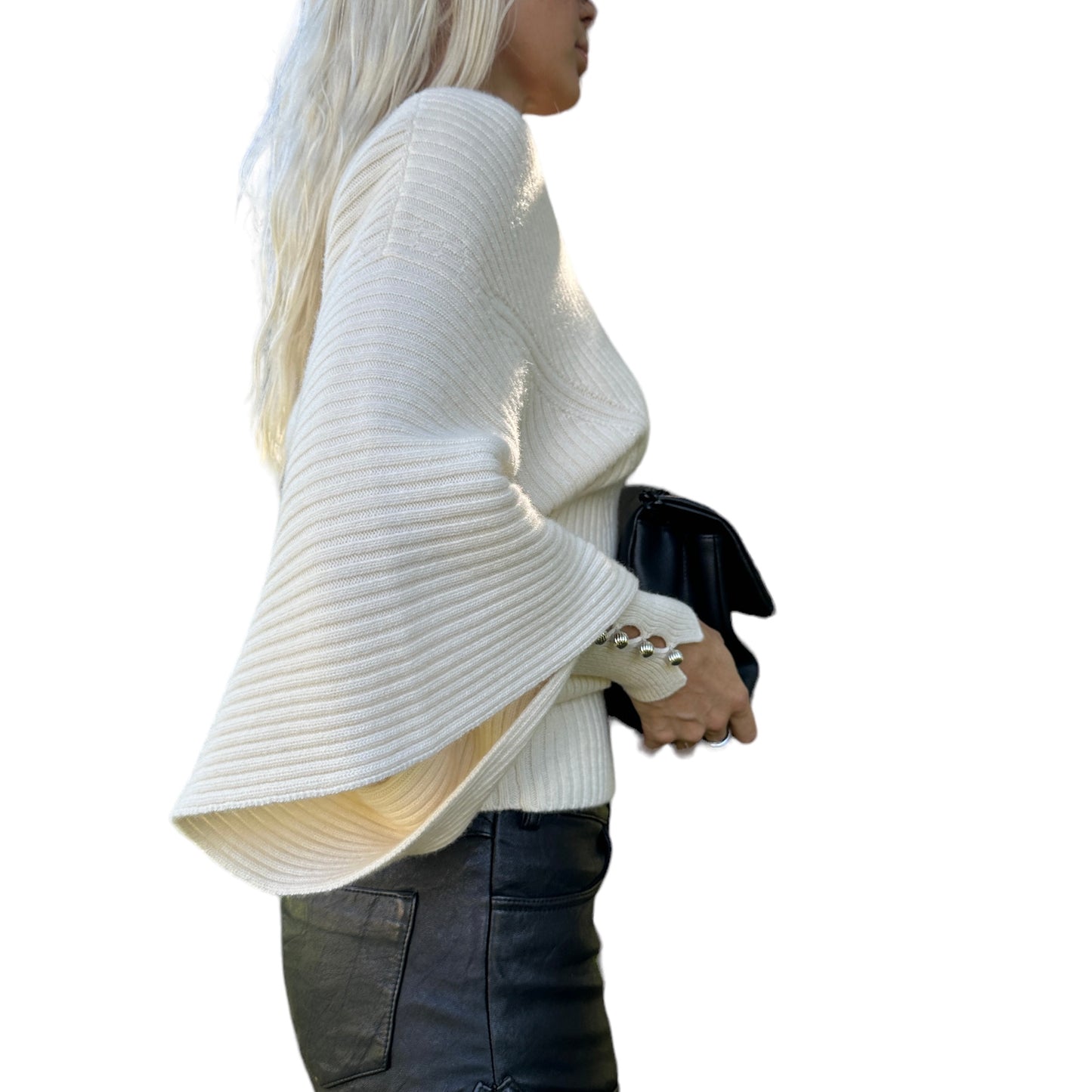 White Ribbed Sweater - S