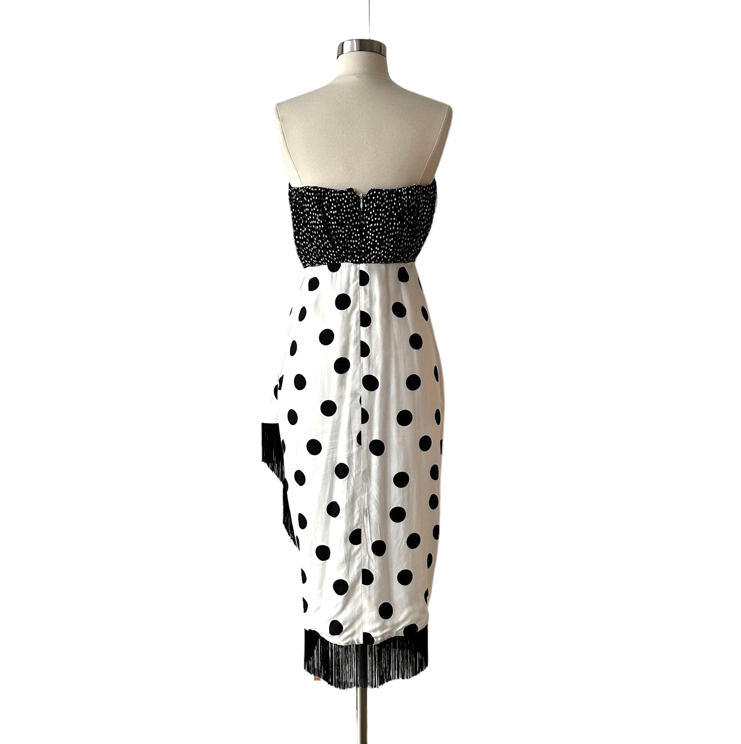 Strapless Black and White Polka Dot Dress - M