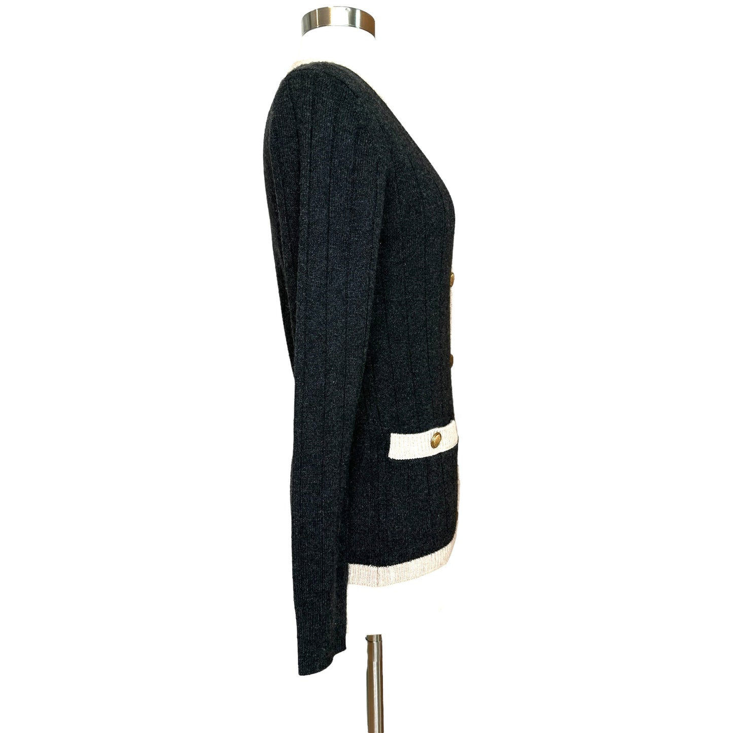Grey & Cream Cashmere Cardigan - S
