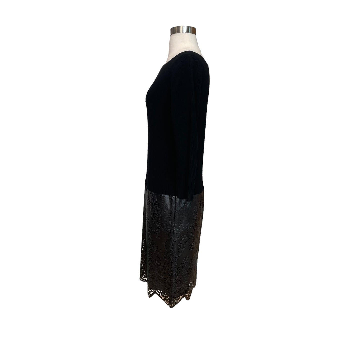 Black Sweater Dress with Leather - 2