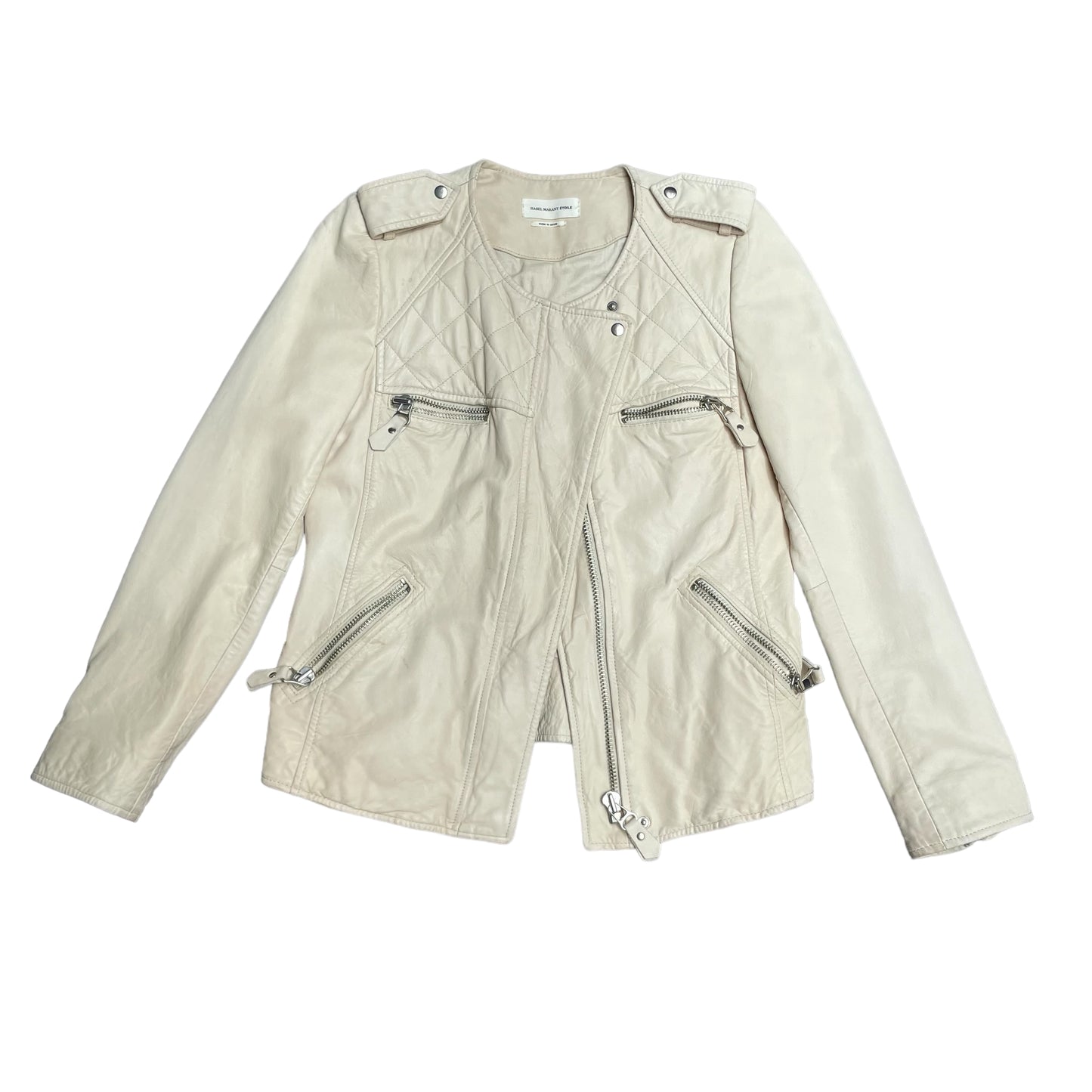 Cream Leather Jacket - M