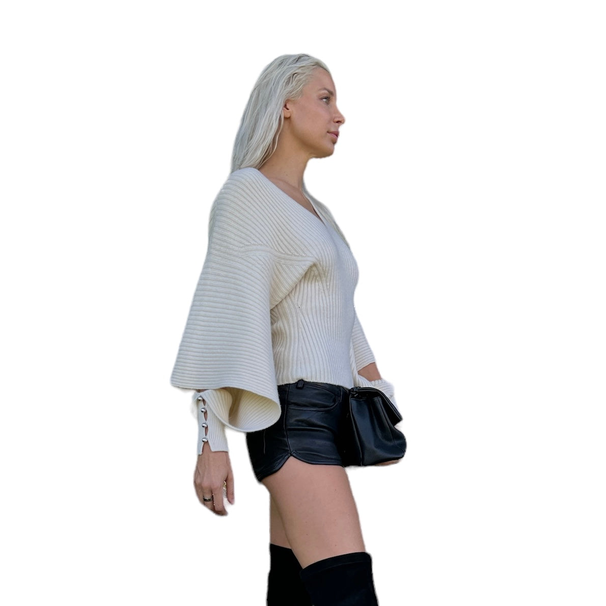 White Ribbed Sweater - S